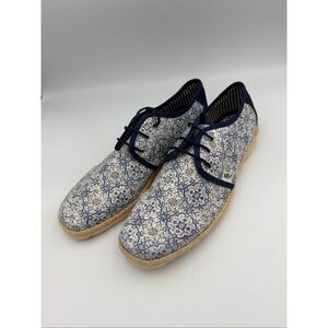Zuii Mens Blue Suede Floral Square Toe Flat Heel Lace Up Oxford Shoes Size 28